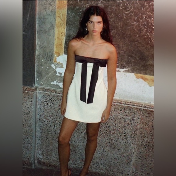 Zara Dresses & Skirts - Zara Strapless Black and White Mini Dress🎀🤍🖤